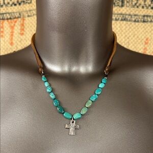 Jes MaHarry silver and turquoise leather cord necklace. New in box.